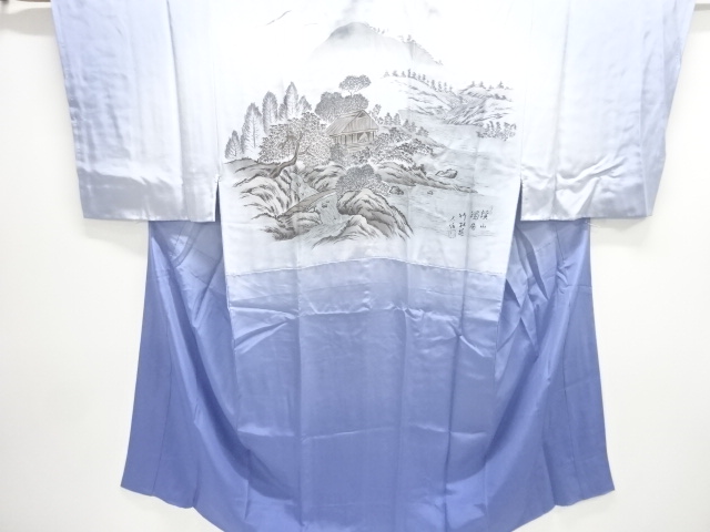 JAPANESE KIMONO / ANTIQUE MENS JUBAN / SILK / SCENERY OF WATERSIDE